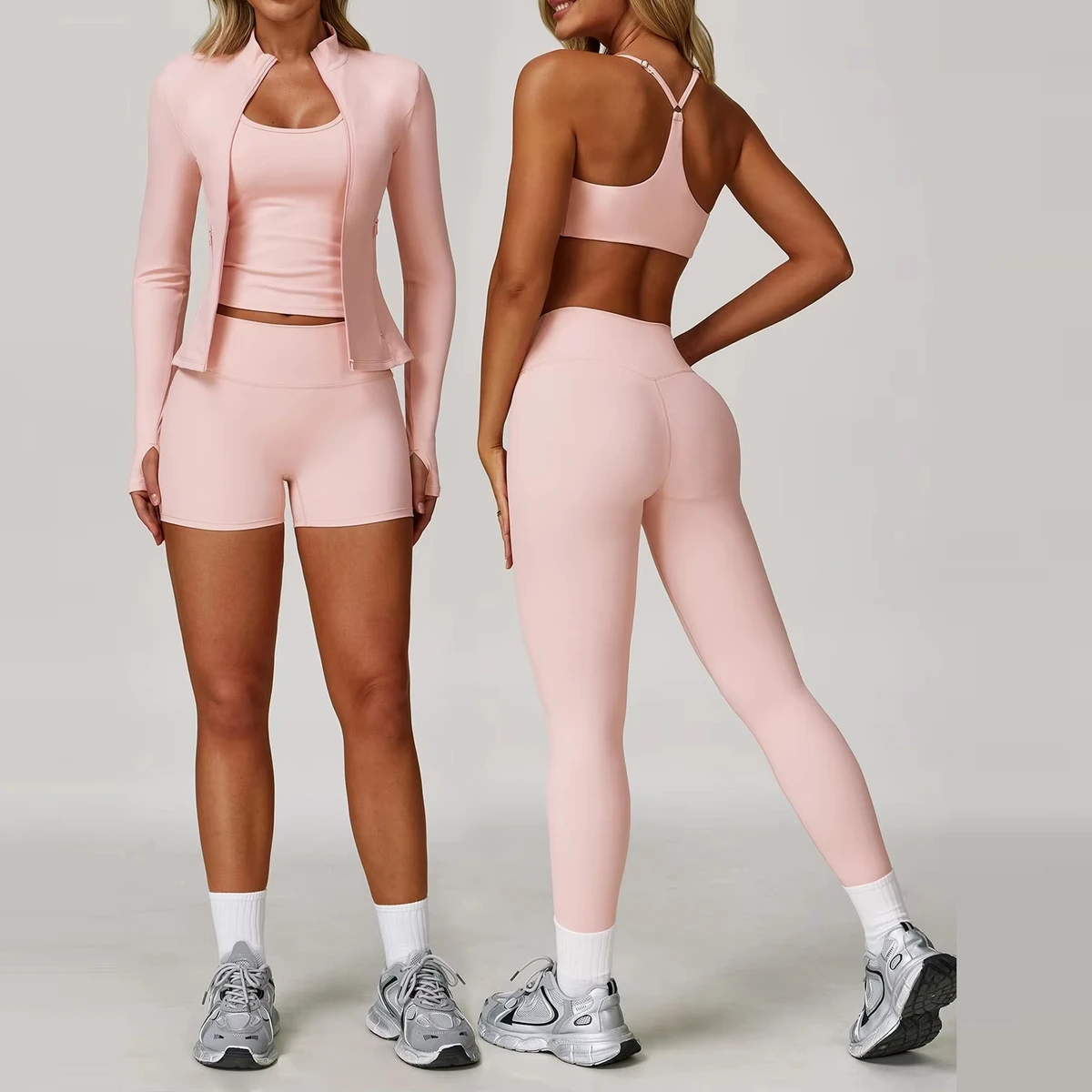 TongJoes Cross-border Brushed Solid Breathable Yoga Suit Tight Quick-drying Fitness Outdoor Running Sports 2 Piece Set for