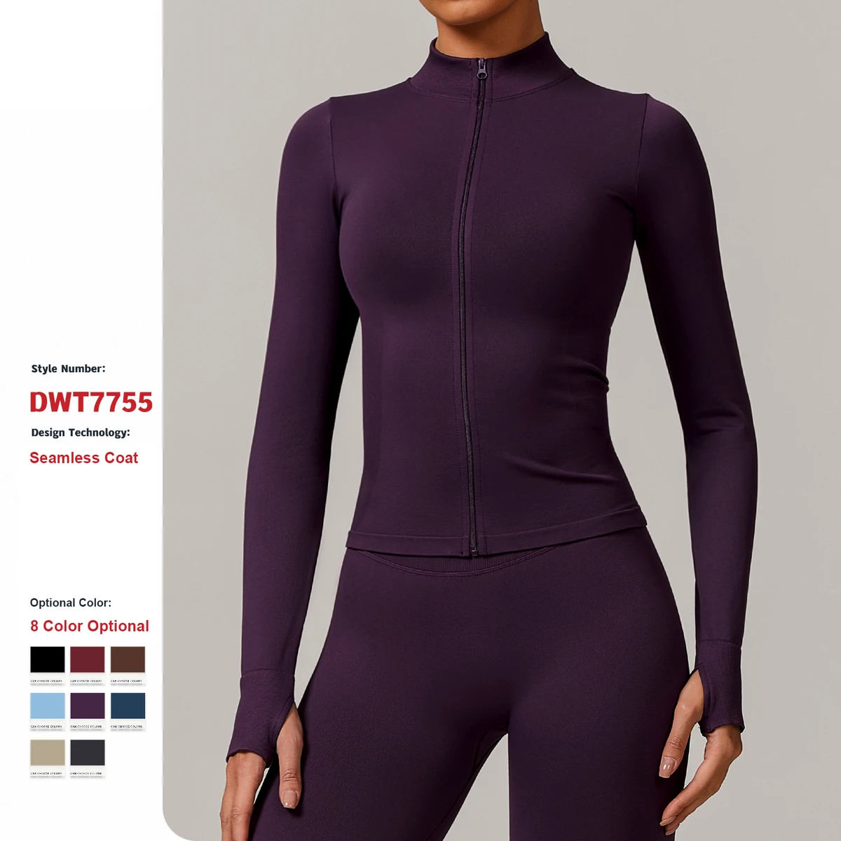 Custom High Quality Stand Collar Tops Long Sleeve Zipper Yoga Wear Women'S Windproof Jackets Gym Sports Fitness Running Jackets