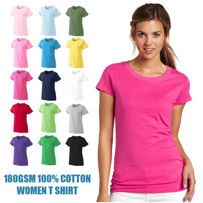 New Arrival Casual Summer Women Basic Plain Solid Crew Neck Tops T-shirts