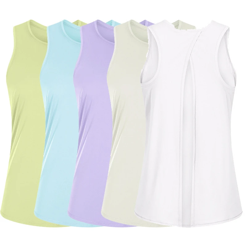 S2027 Women Loose Fit Crew Neck Sleeveless Tops Plus Size Naked Feeling Breathable Yoga Vest