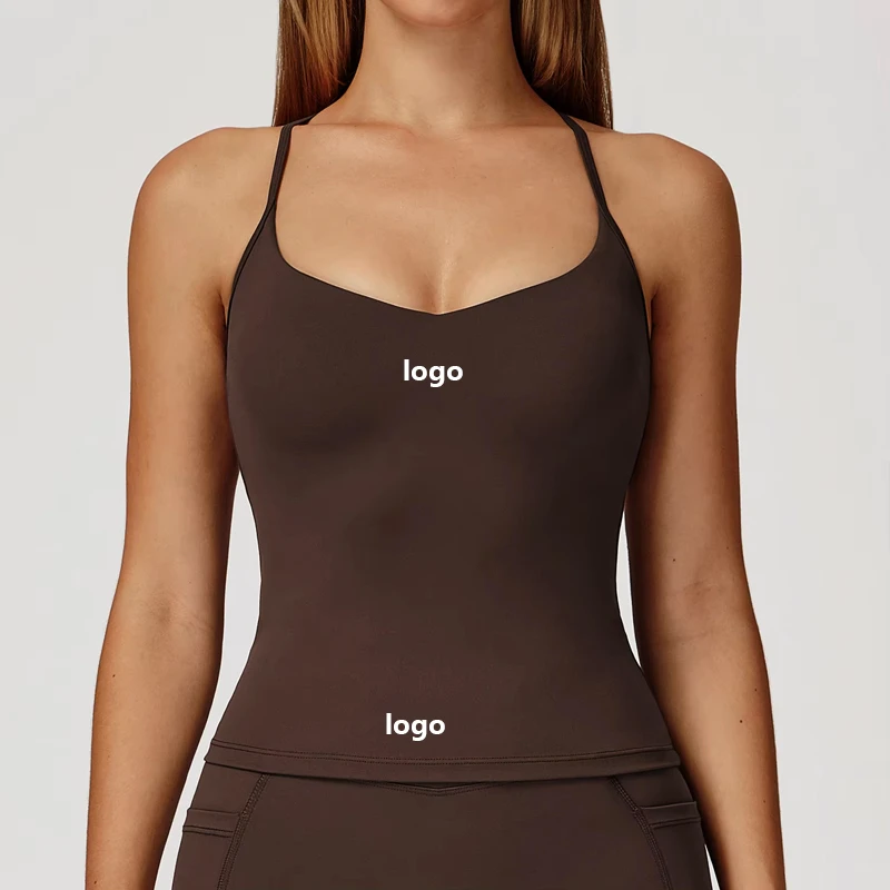 Custom Seamless Workout Tank Yoga Tops Vest Gym Fitness Clothing Sports Wear for Women Double X-line Cross Beauty Back Yoga Vest