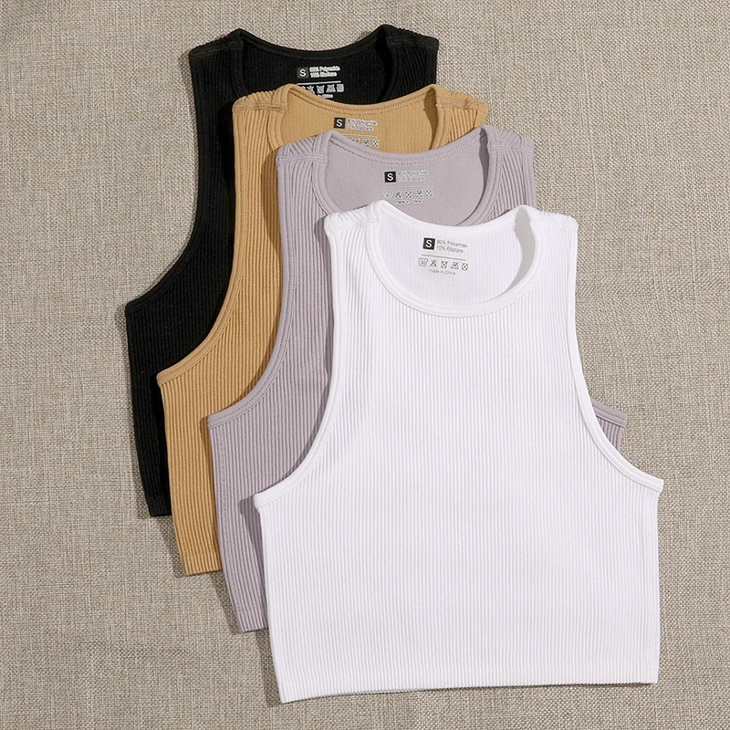 Spot Hot Sports Knitted Vest Moisture Wicking Breathable Seamless Women'S Yoga Short Top