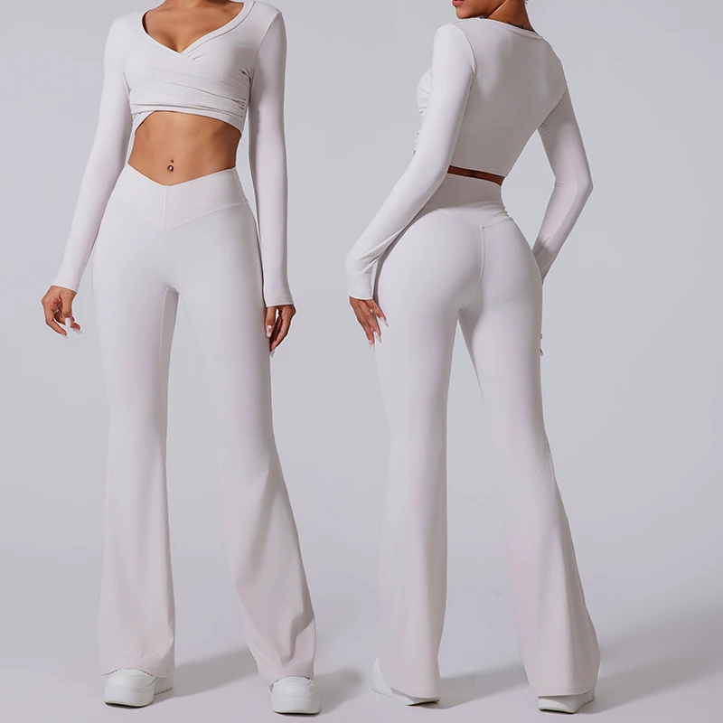 Women's Breathable Seamless Solid Long-Sleeve Yoga Set for Autumn Winter High-Waisted Full Coverage Slimming 2-Piece Activewear