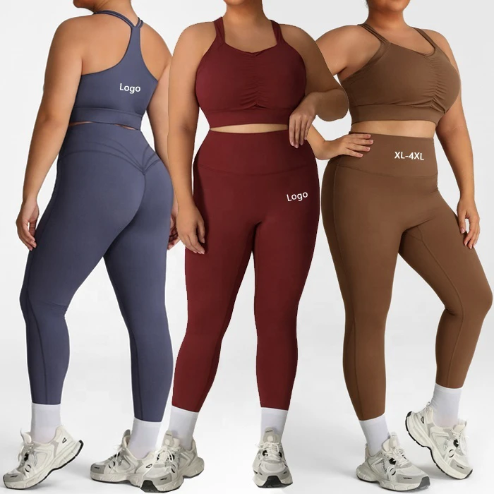 Women Quick Drying XL-4XL Plus Size Fitness Sport High Waist Support Yoga Gym Clothes Workout Bra Tank Crop Top Leggings Set