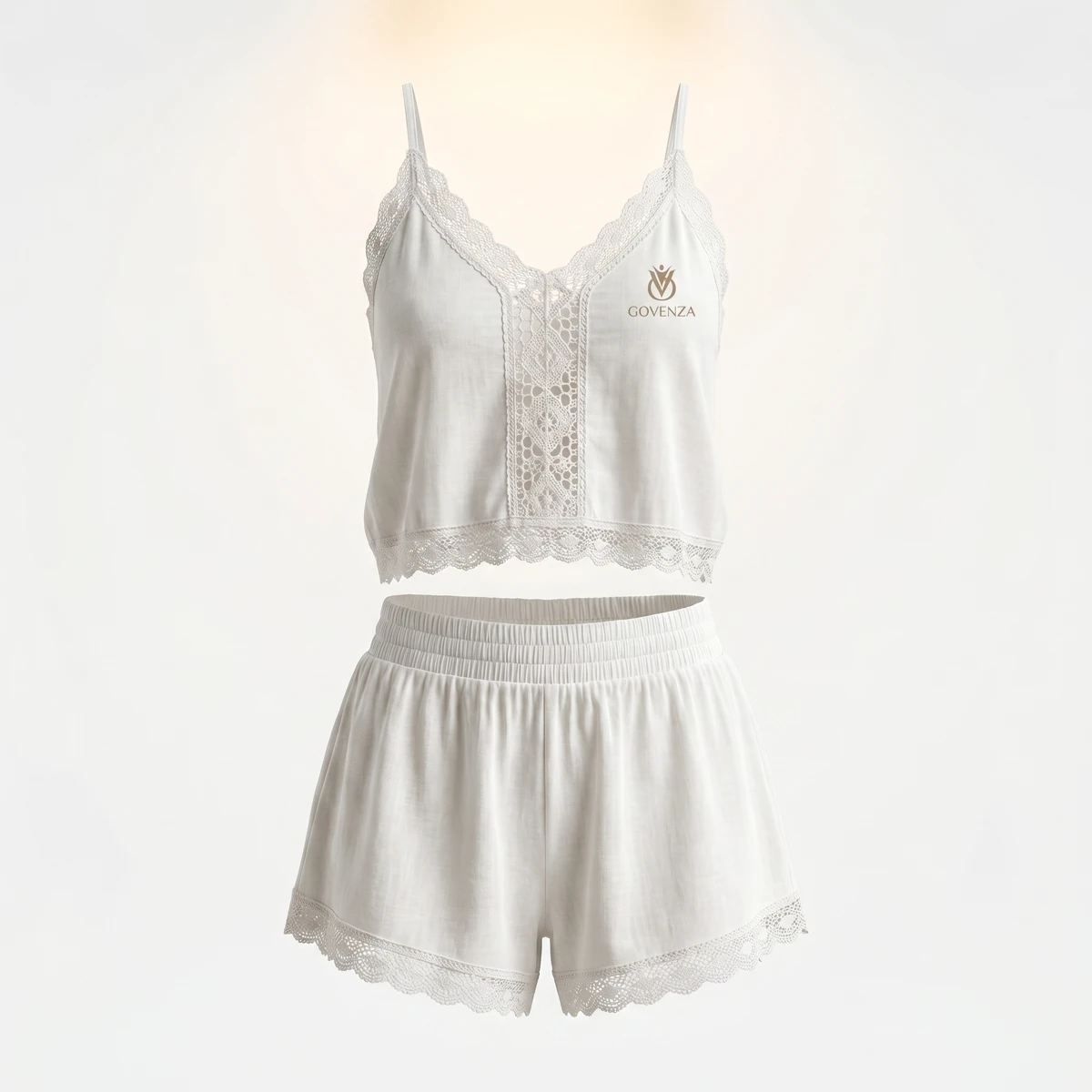 2025 Women Boho Natural Yoga Set All White Lace Trim Tank Top High Waist Flowy Shorts Breathable Cotton Seamless Loose Fit