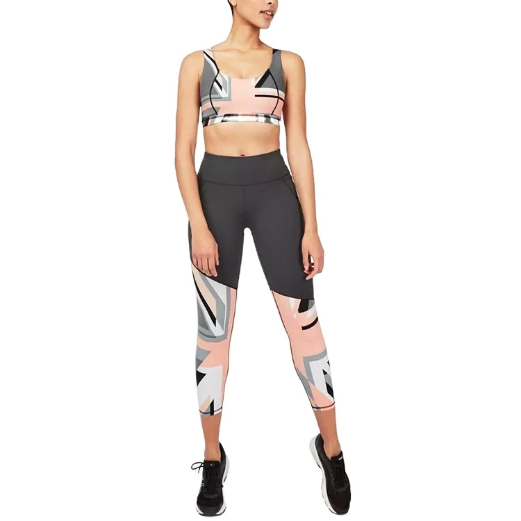 New Design Ladies Yoga Wear Sets Plus Size Leopard Striped Rhinestone Belt Washed Lace Solid Gym Bra Mid Waist Leggings 2 Piece