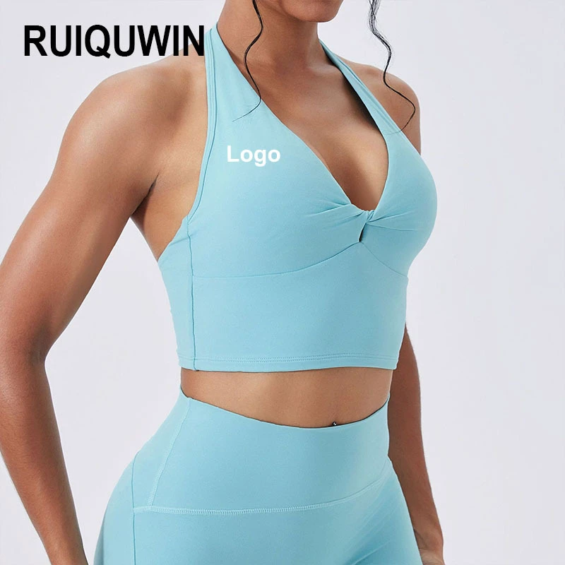 RUIQUWIN OEM Custom Women's Halter Backless Yoga Bra High Support Tight Fitness Top Hollow Out Design Running Workout Vest