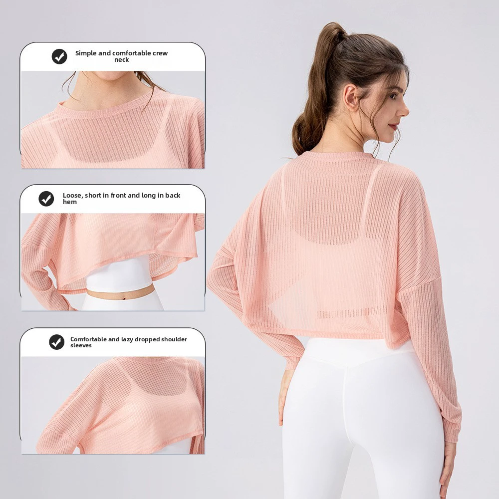 Women's Lightweight Breathable Long-Sleeved Yoga Top Seamless Fitness Cover-Up Plus Size Loose Fit Printed for Outdoor Running