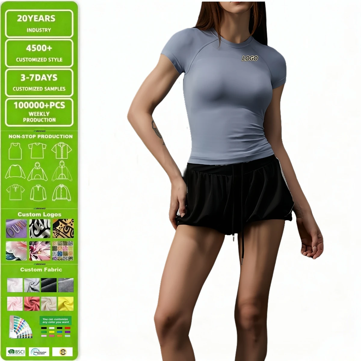 Custom Logo Quick Drying High Elastic Breathable Crew Neck Cropped Slim Fit Yoga Fitness Running Women's Tight Sports T Shirt