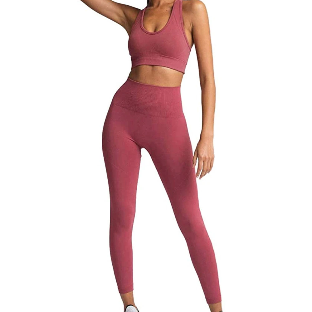 New Design Custom Logo Front Solid Women's Yoga Set 2 Piece Breathable Quick Dry Seamless High Quality for Sale
