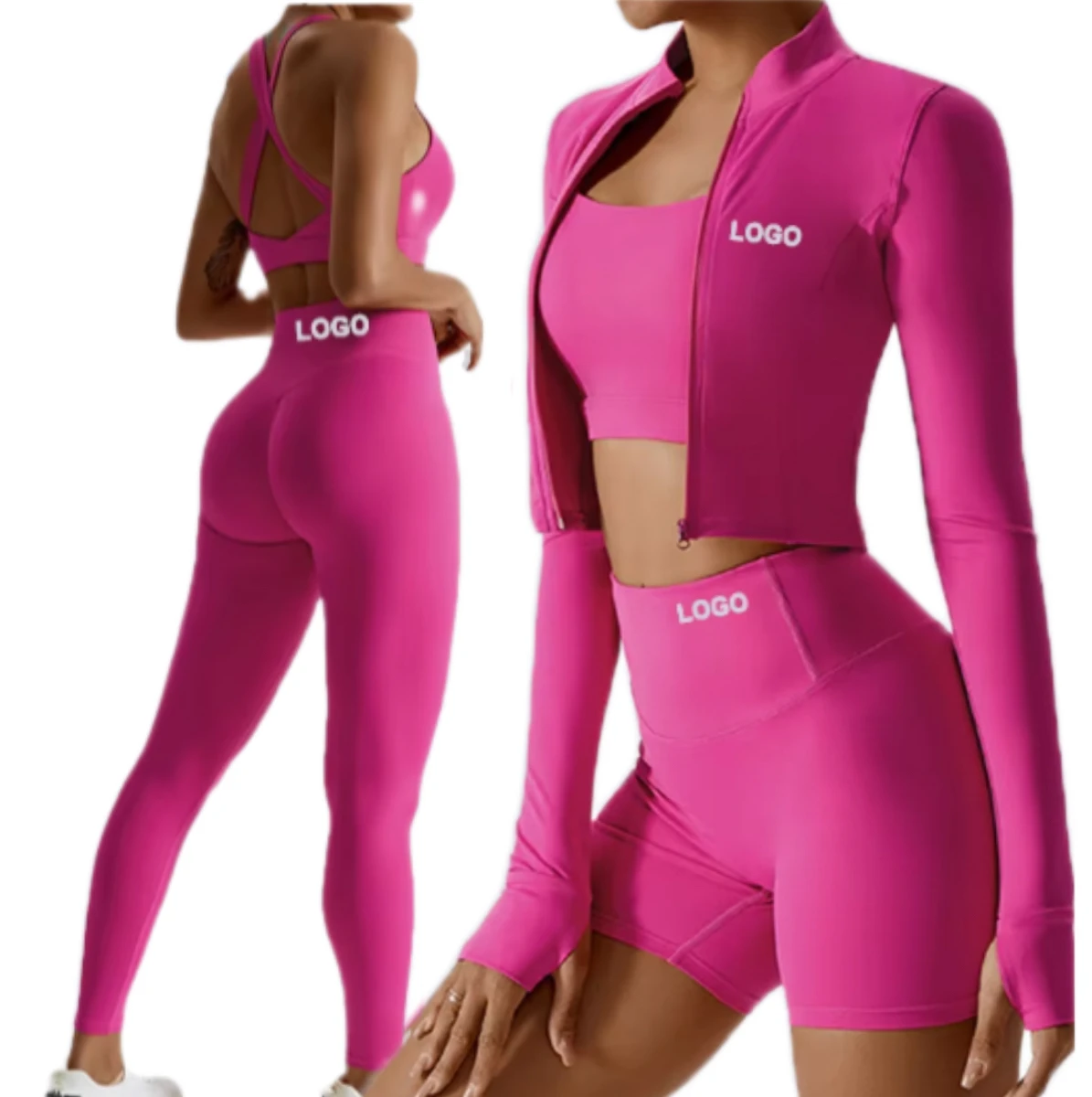 2-Piece Reversible Breathable Plus Size Yoga Fashion Hollow Back Fitness Set Seamless Quick Drying Long Sleeved Yoga Suit
