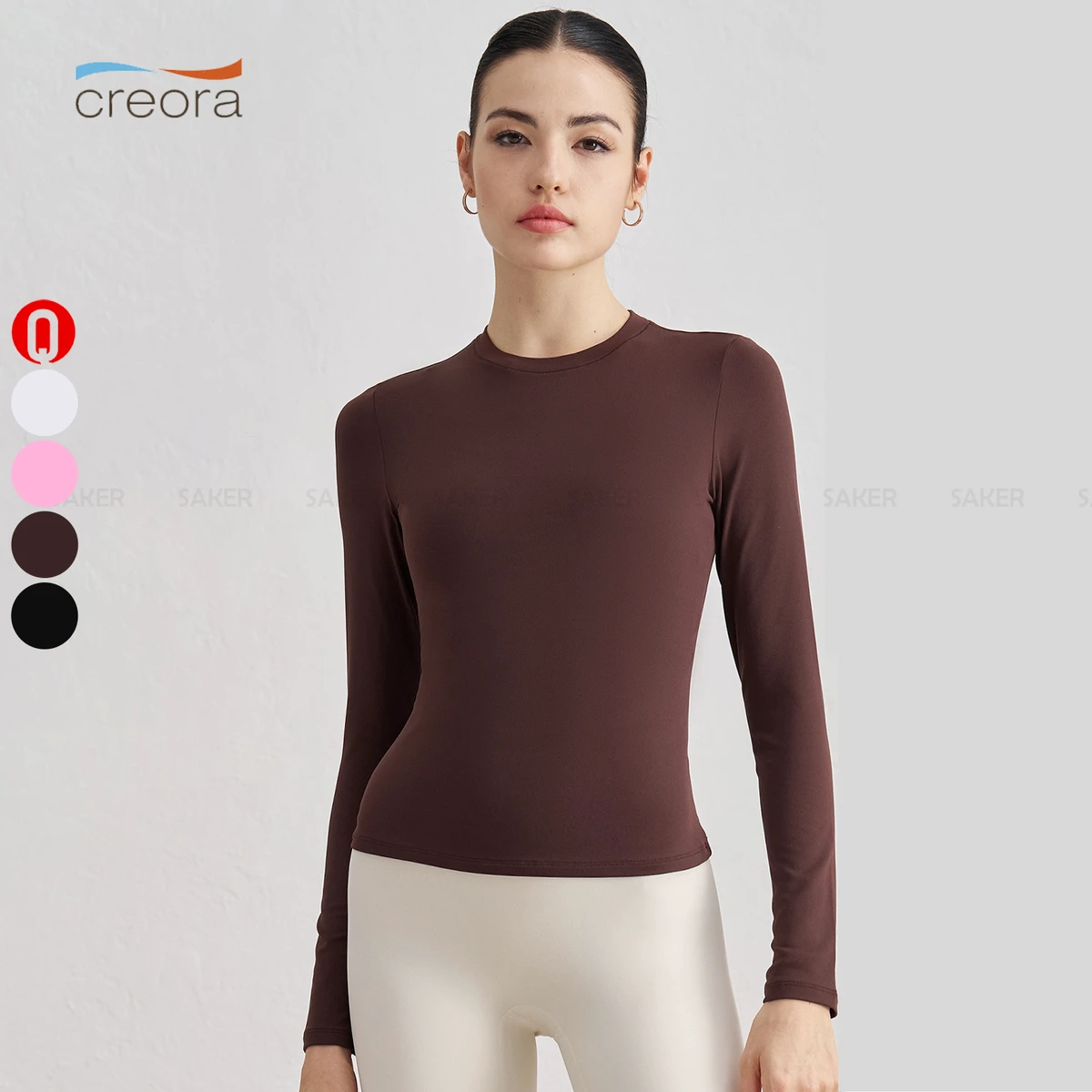Skin-friendly Quick Dry Soft Slim Fit Yoga Top Fitness Women Crewneck Compression Long Sleeve T-shirt