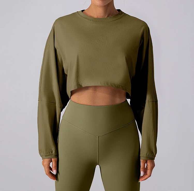 Clothing Manufacturer Casual Cotton Women Loose Fit Long Sleeve Quick Dry Breathable Anti Yoga Top for Yoga Sports & Exercise