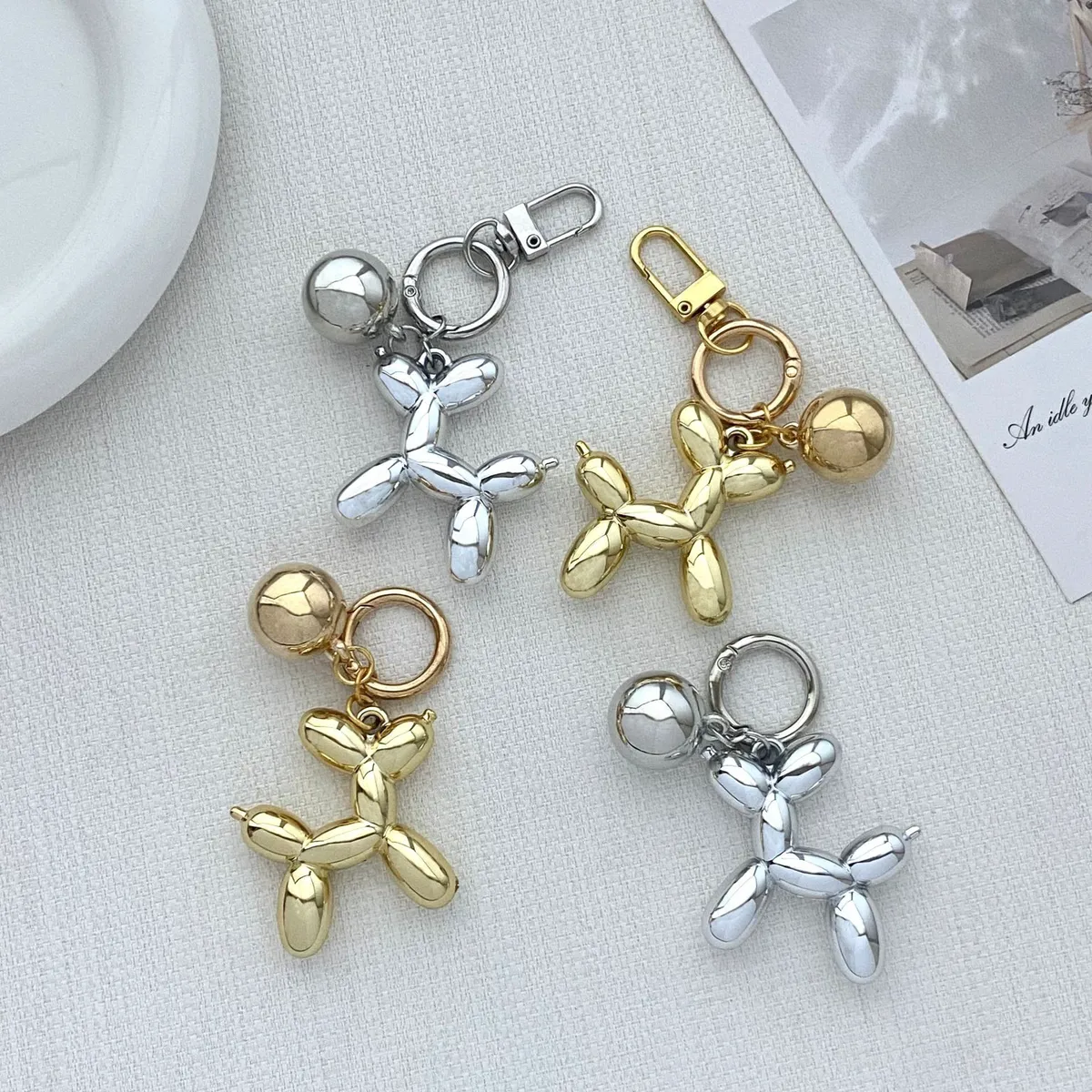 Balloon Dog Keychain Cute Gold Plated Resin Puppy Keyring for Women Men, Fashion Dog Bag Charm for Key Bag Car AirPods Gift