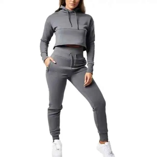 Vintage Printed Cropped Hoodies Wide Leg Pants Tracksuits Set Sporty Stylish Casual Loungewear 100% Cotton Fleece Breathable