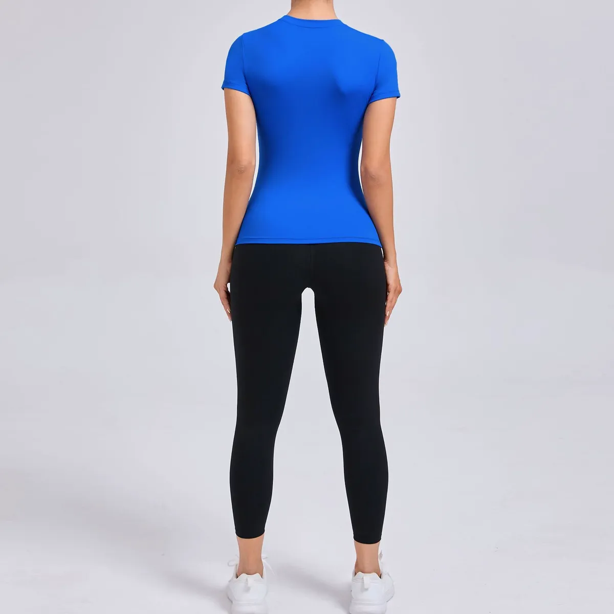 Women Multi Color Slim Fit Yoga Short Sleeves Shirt Casual Round Neck Running Top Female Loose Lower Back Sports T-Shirts
