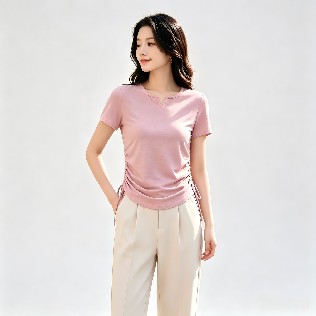 Women Curved Hem Short Sleeve Yoga Top, High Elastic Quick Dry Breathable Plus Size Sports Fitness T Shirt Customized