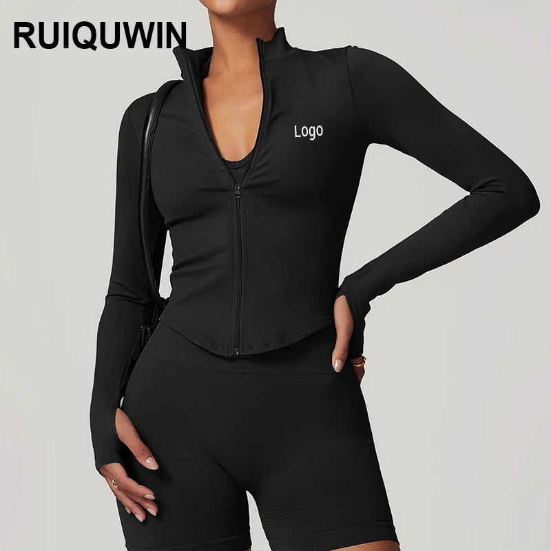 RUIQUWIN Women's Tight Quick-Dry Yoga Top High Stretch Workout Shirt with Stand Collar Zip up Long Sleeve Fitness Jacket