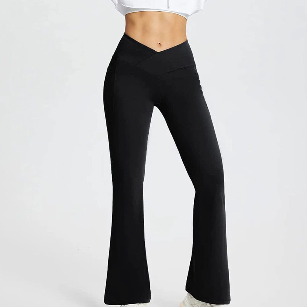 Fashion V-Cut Yoga Flared Pants Women's Casual Fitness Flared Pants Sports Wide-leg Yoga Pants for Women