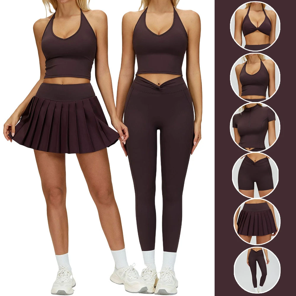 Custom Logo Sexy Fitness Wear 6 Piece Breathable Solid Quick-drying Workout Clothing Scrunch Waist Sports Yoga Sets for Women