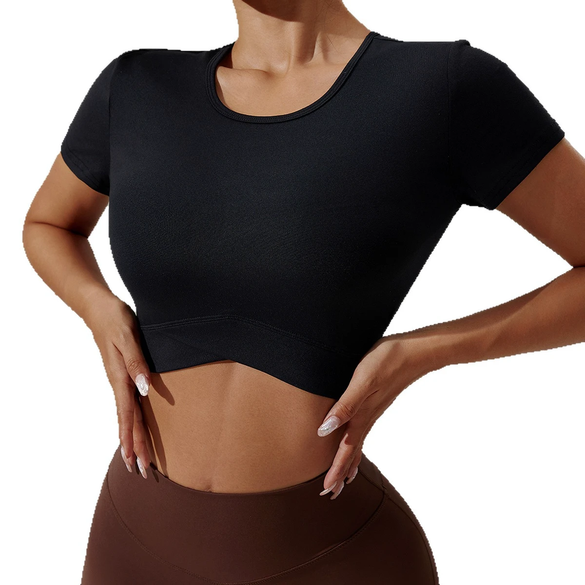 Tight-Fitting Solid Quick-Dry Yoga Workout Sports Shirt and Short Sleeve Fitness T-Shirt 2-Piece Set for Women Fashion