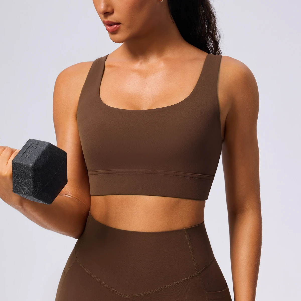 High Support Shockproof Lightweight Padded Women's Sports Bra Running Yoga Vest Outdoor Fitness Spandex/Nylon Material Solid