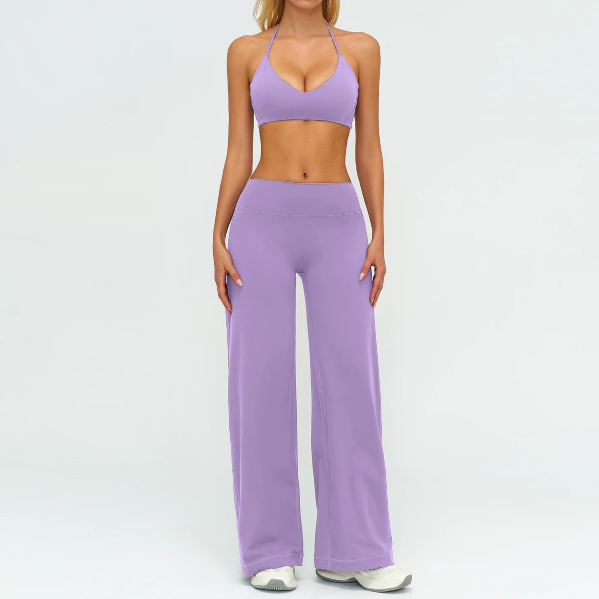 Women's Sportswear Two Piece Set Bra and High Waistband Wide Leg Oversized Loose Fit Pants Yoga Gym Fitness Outfit Athletic Wear