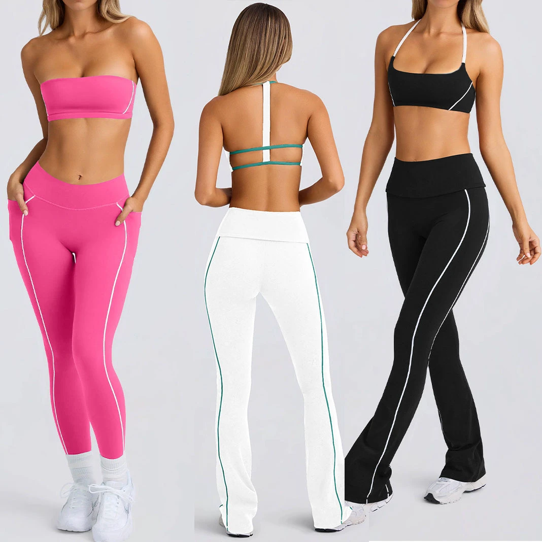 2025 Hot Sale Plus Size 5-Piece Yoga Sports Tracksuit Breathable Elastic Waist Bra Skirt Pants Gym Fitness Sets Solid Pattern