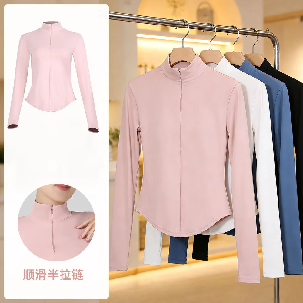 Yoga Top Women Long Sleeve Half Zip Skinny Fit Quick Dry Spandex/Nylon Sport Shirt Running Fitness Workout Wear Pink Black White