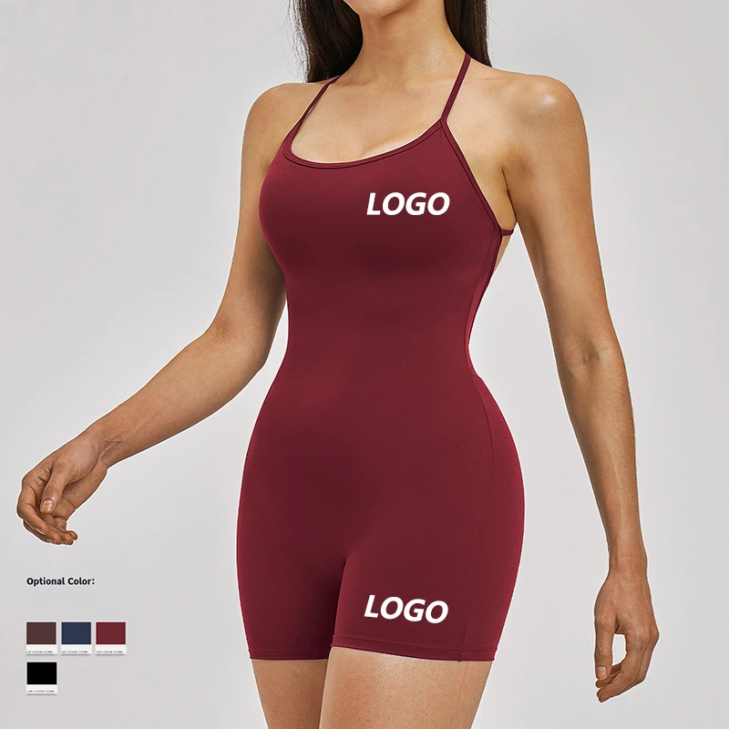 Custom logo Pilates Clothes High Quality Cross Back Adjusted Strap Sleeveless Yoga Jumpsuit Quick Dry Yoga Activewear