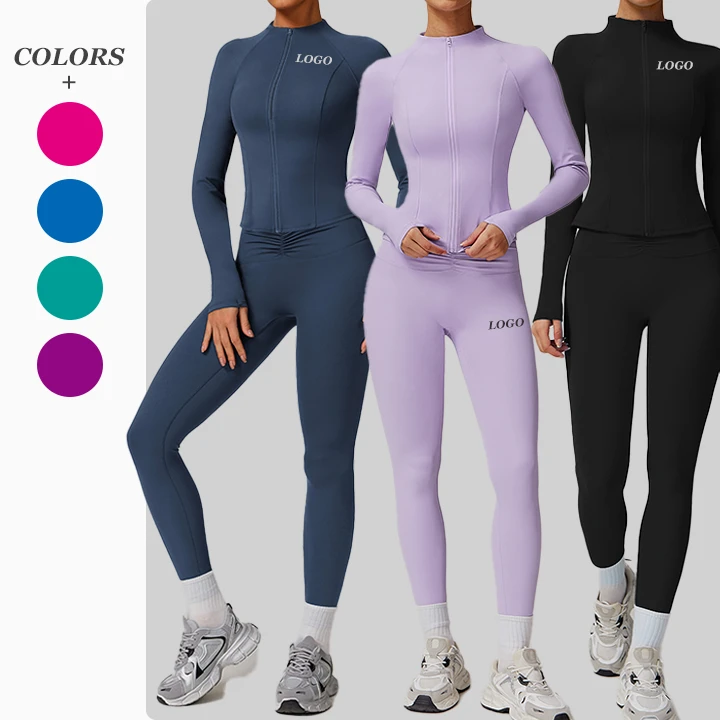 Custom logo Wholesale Lightweight High Waist Butt Leggings Gym Fitness Women Yoga Set Three Piece Sports Clothing