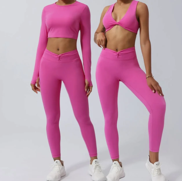 Workout Sets Women 2 Piece Yoga Gym Outfits Solid Seamless Elastic Waist Pants Sport Bra Breathable Quick Dry Spandex/Polyester