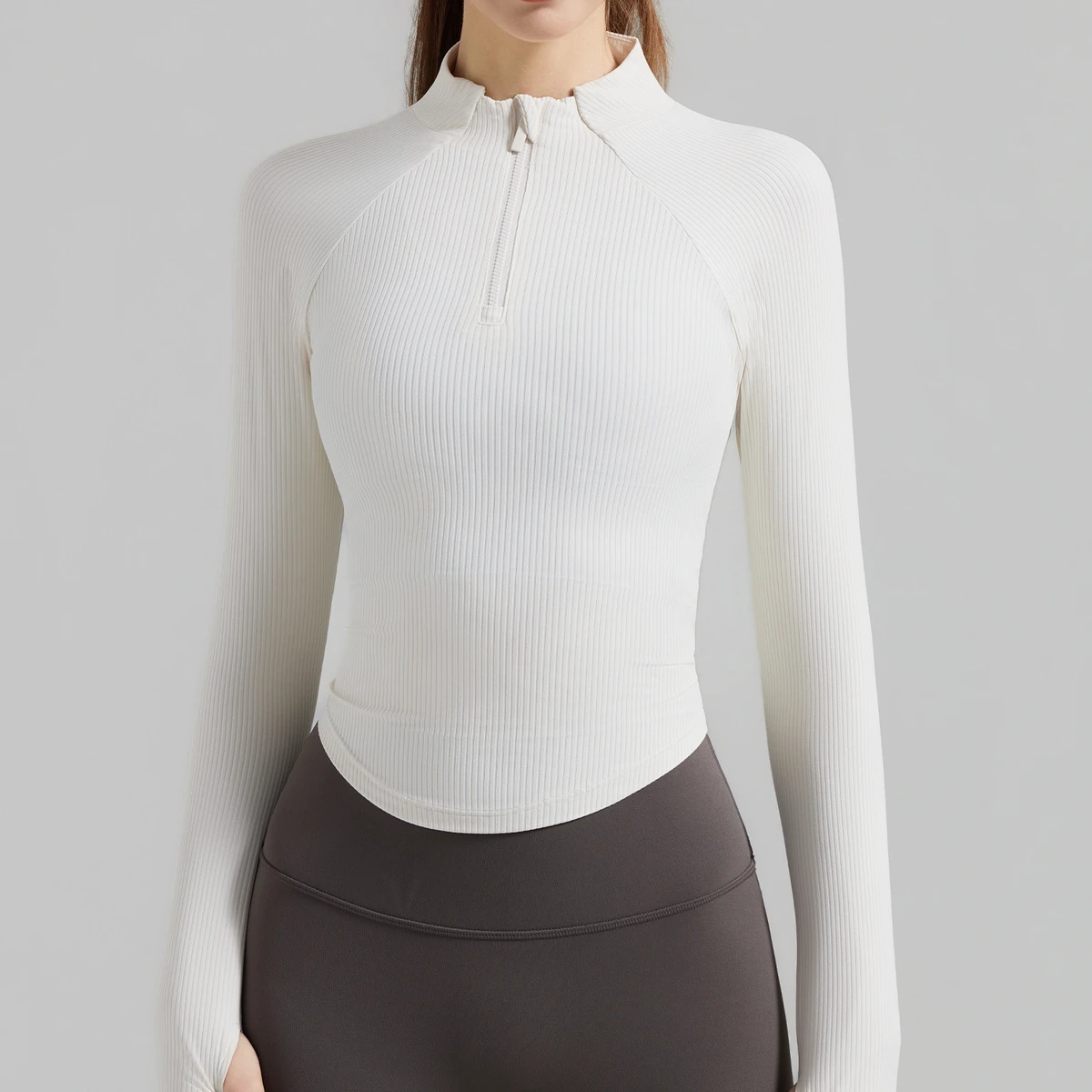 Comfortable Women's Solid Color Half Zip Slim Yoga Top Fitness Training Running Long Sleeve Front Logo Breathable Spandex/Nylon