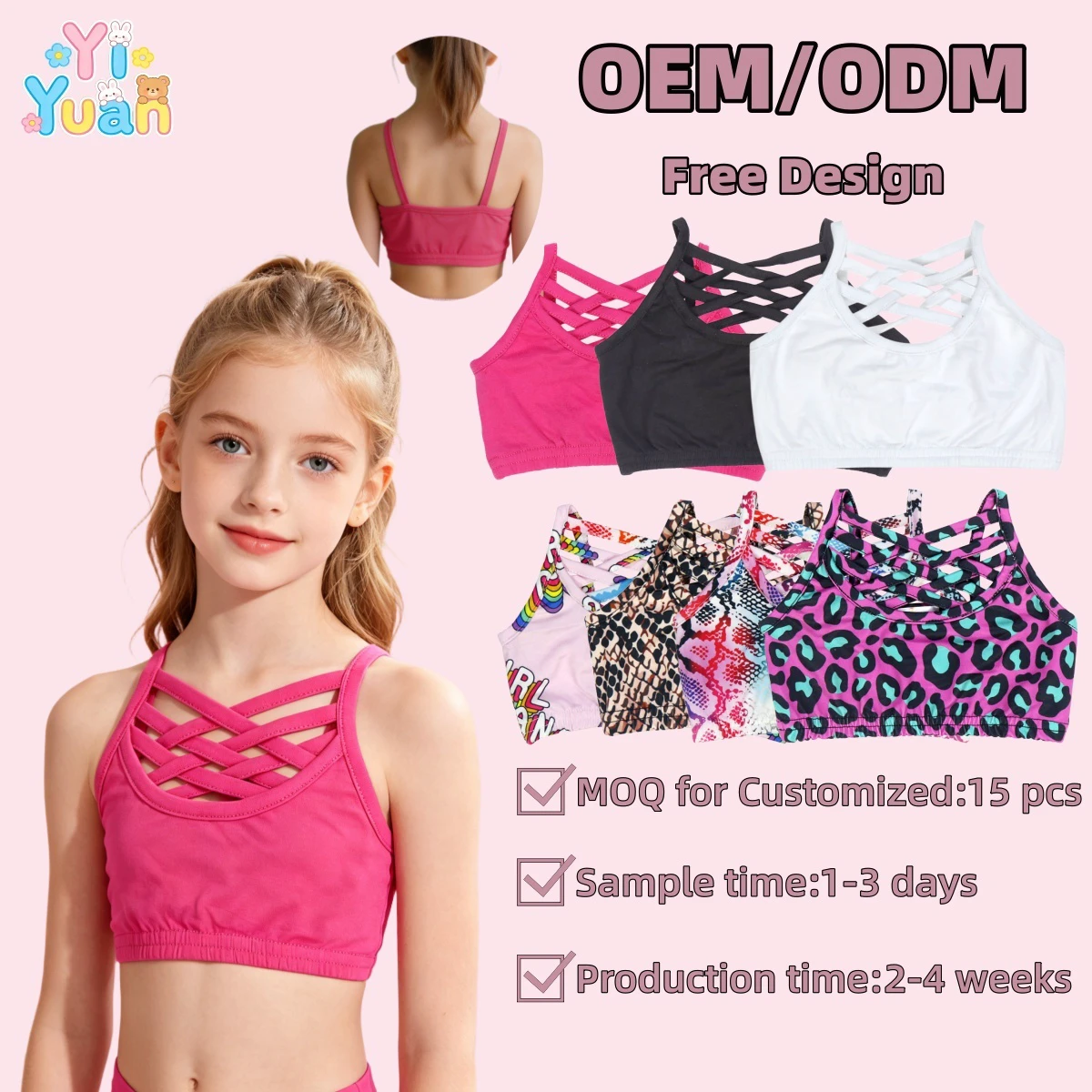 Custom Prints Colors Girls' Unique Crisscross-front Sports Bra Crop Tops Designed for Active Kids Dance Yoga Sport Active Wears