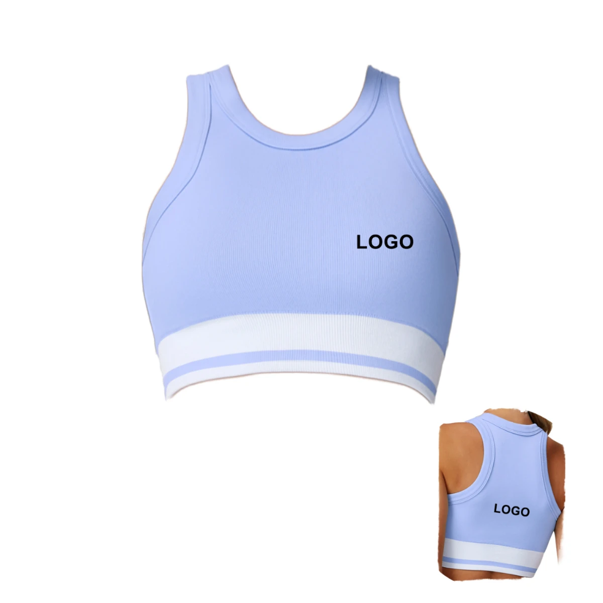 Wholesale Custom Front Color Blocking High Support Yoga Bra Women Fitness Race Back Spandex/Polyester Y-line Straps Breathable
