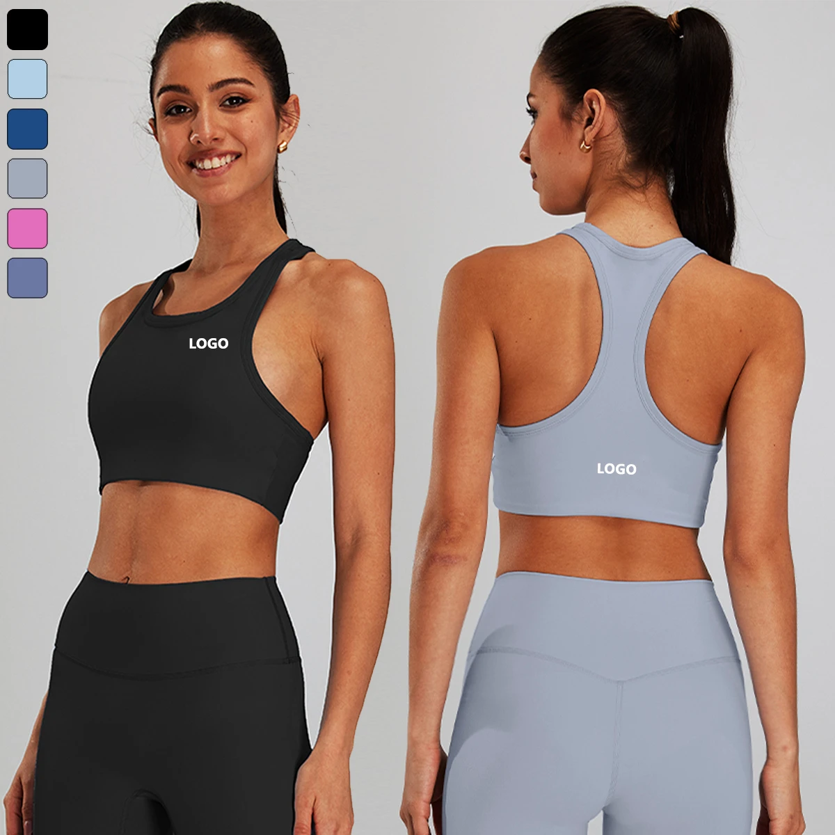 HUACHEN Backless Best-Selling High Support Sports Vest Crop Top U Neck Breathable Fitness Yoga Gym Bra for Women