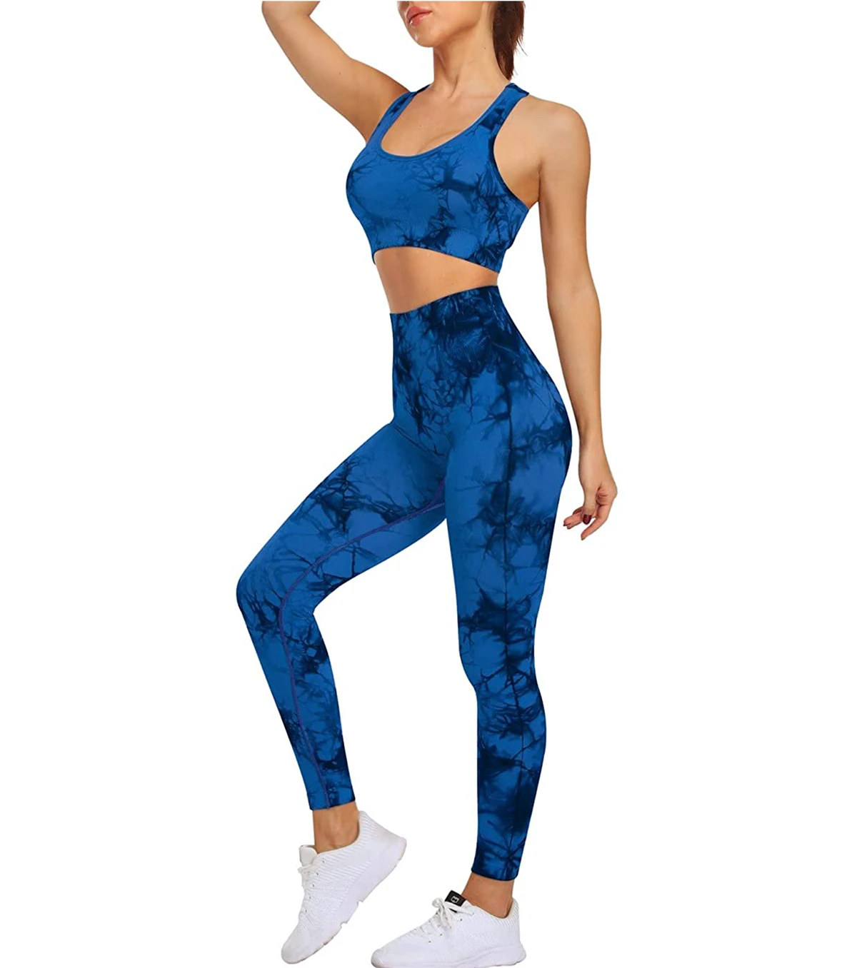 Women's Casual Workout Outfit 2-Piece Seamless High Waist Yoga Leggings with Sleeveless Short Crop Top