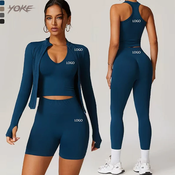 Yoke Custom Fitness Vest Ribbed Flared Pants Gym Yoga Set Clothing Neck Bra Streamline Fitness Sportswear Gym Womens Sets