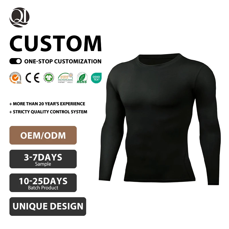 Customized Men's Casual Quick Drying Long Sleeved Training Tights Sporty Workout Breathable High Stretch Bottoming Shirt