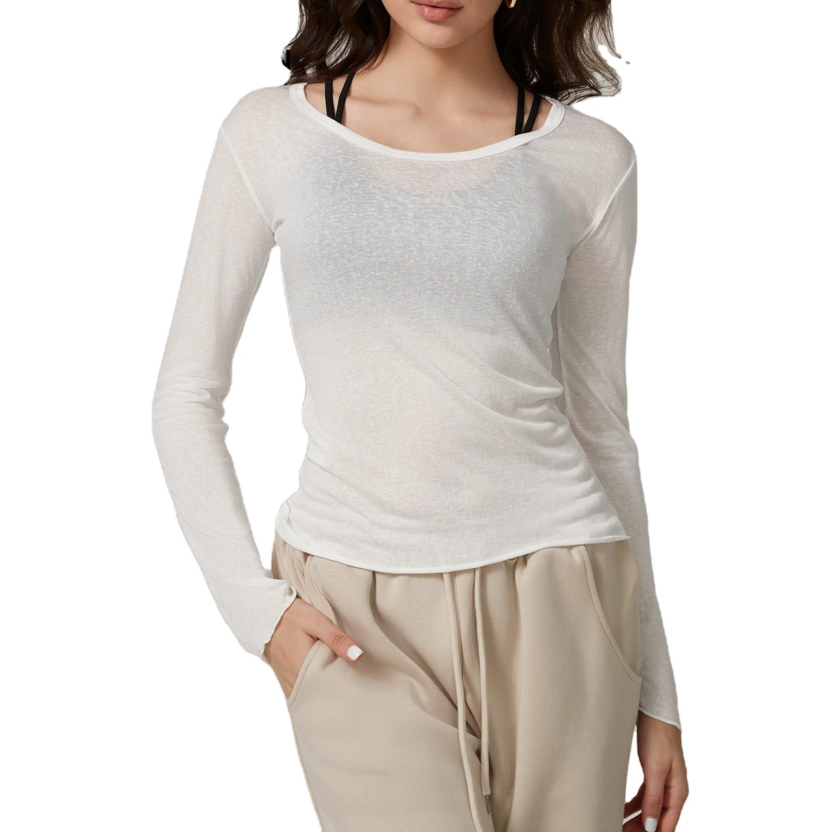 Women's Slim-Fit Quick-Drying Sports Long-Sleeve Yoga Clothing Blouse Fitness Casual Style Polyester/Nylon Solid Top