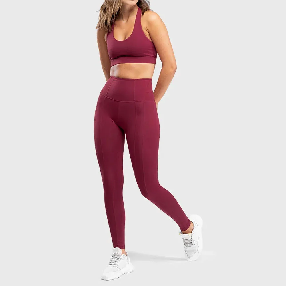 Wholesale Custom Mid-Waisted Yoga Leggings Sports Bra Set Breathable Front Logo Women Fitness Compression tights and top