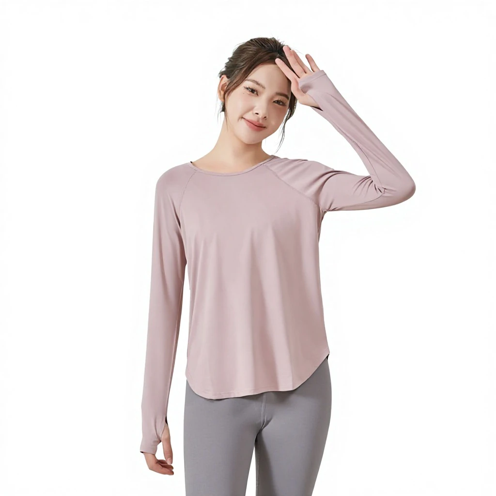 New Fall/Winter Loose Women's Yoga Top Spandex/Polyester Solid Simple Sun-Protective Long-Sleeved Breathable Quick-Dry Fitness