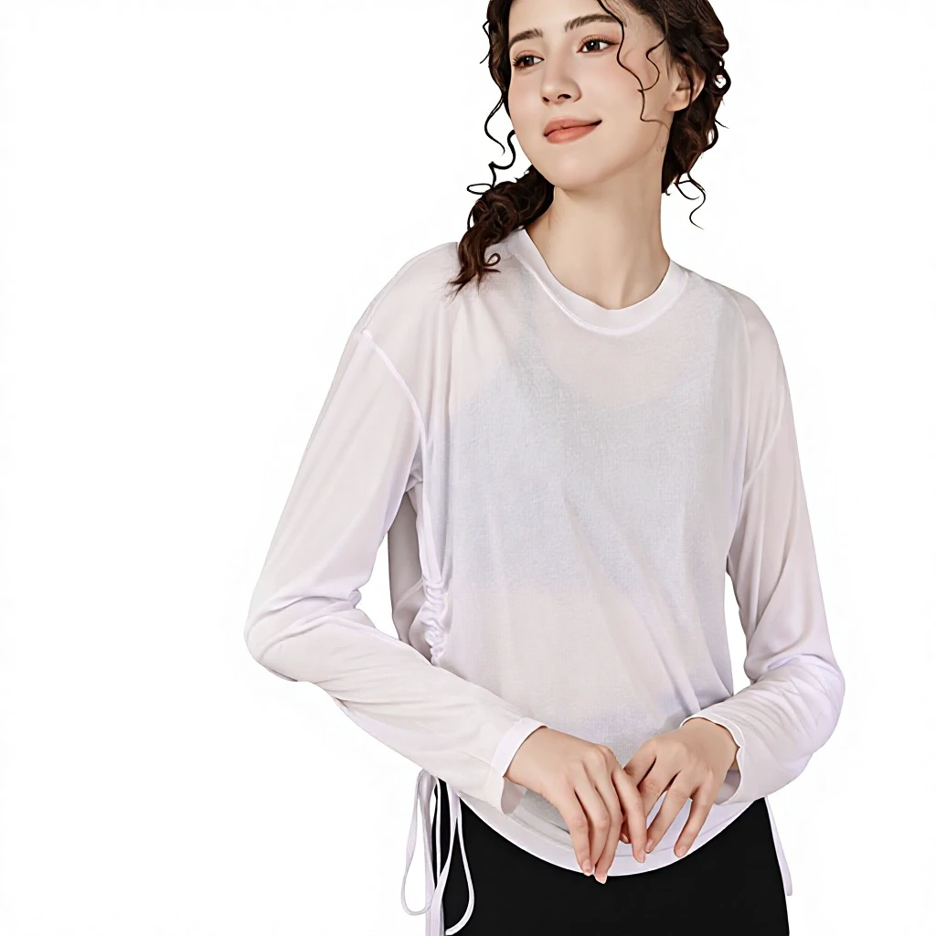 High-fashion Yoga Top for Women 2025 New-style Pilates Fitness Wear Drawstring-tied Long-sleeve Sportswear 100% Polyester Winter