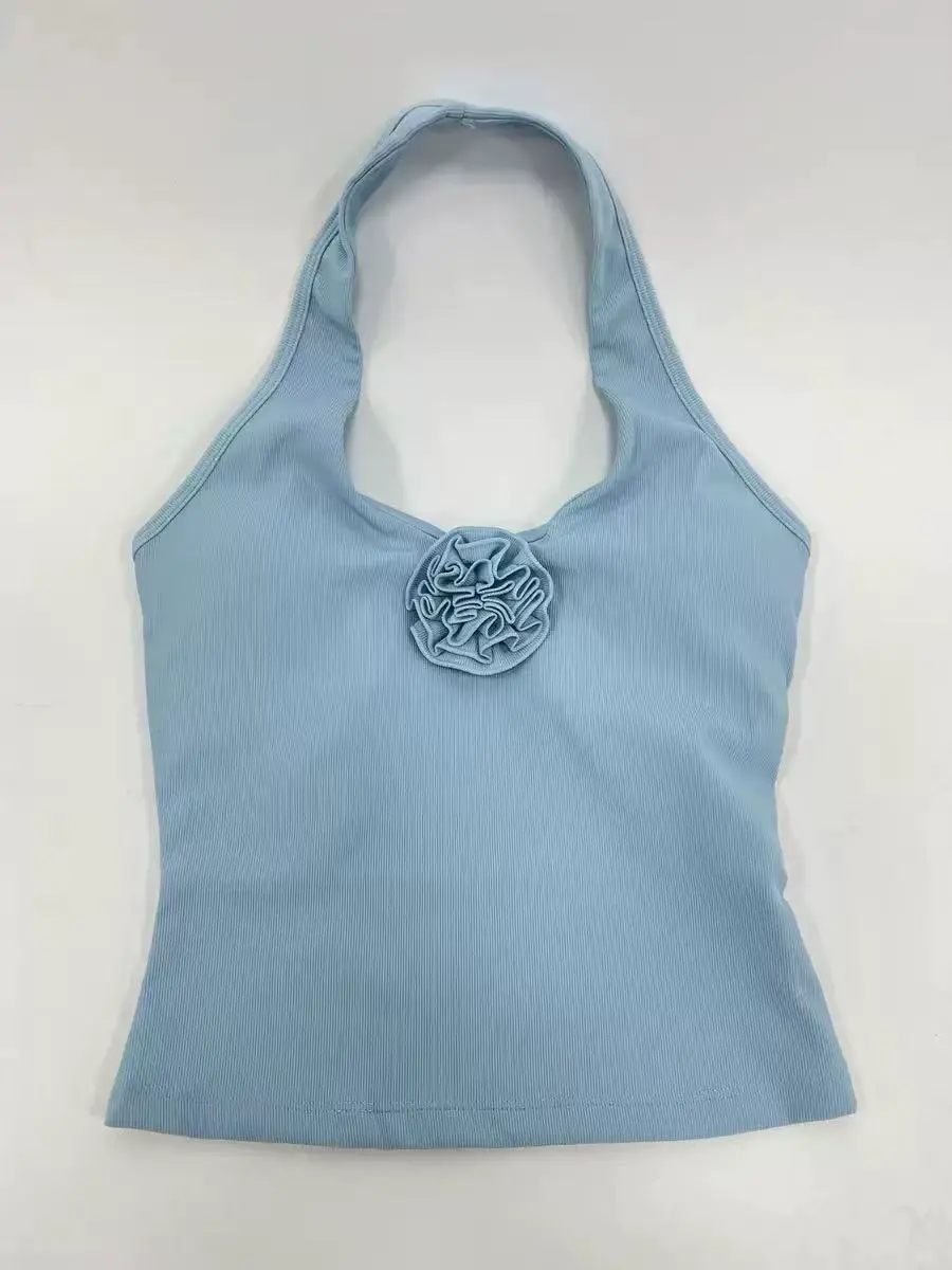 European and American Style Halter Neck Backless Yoga Top, High Elastic Ribbed Slim Fit with Padded Bra