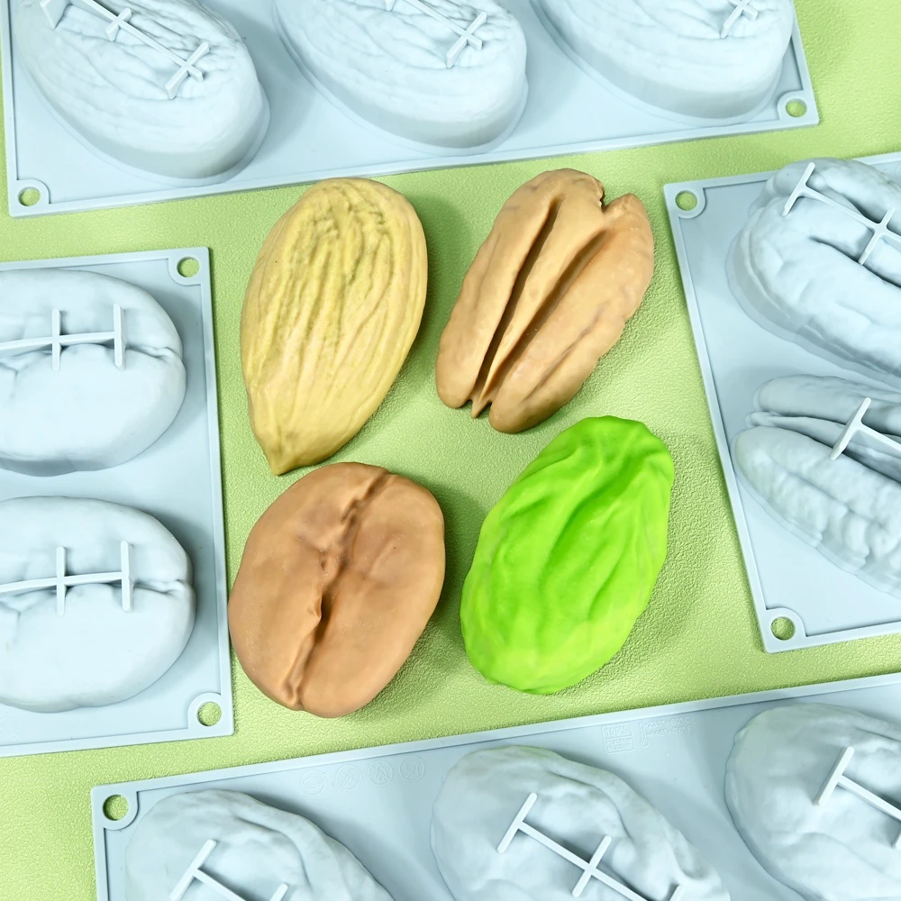 AK New Pistachios Nuts Ice Cream Pops 3D Silicone Mold Walnuts Chocolate Mousse Cake Mould Almonds Candle Mold Pastry Cake Decor