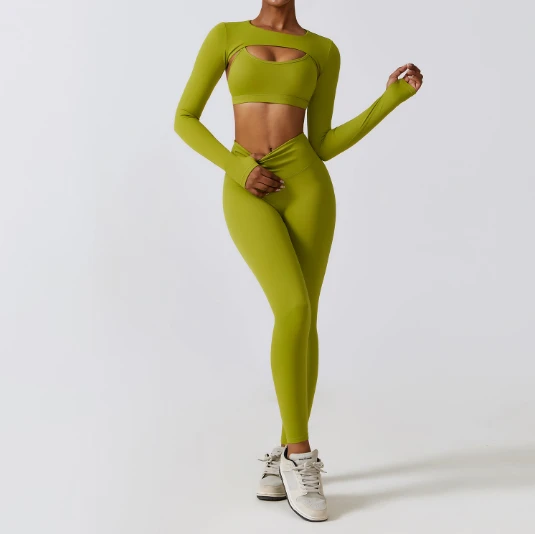 8347 Women's Tight Yoga Three-piece Sets Close-fitting Quick-drying Sports Suit Slim Fitness Outdoor Running Sports Wear