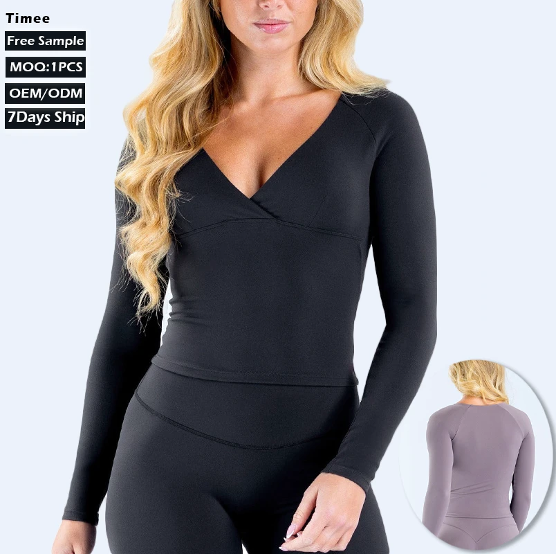 2026 New High-end Long-sleeve Yoga Clothes - Cross V-neck Sporty Ballet-style Long-sleeve Quick-drying Yoga Top