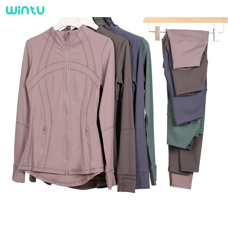 Women's Activewear Sets Sports Suit Fitness Zipper Pockets Jacket Tight Stretch Yoga Running Top White Leggings Sportswear