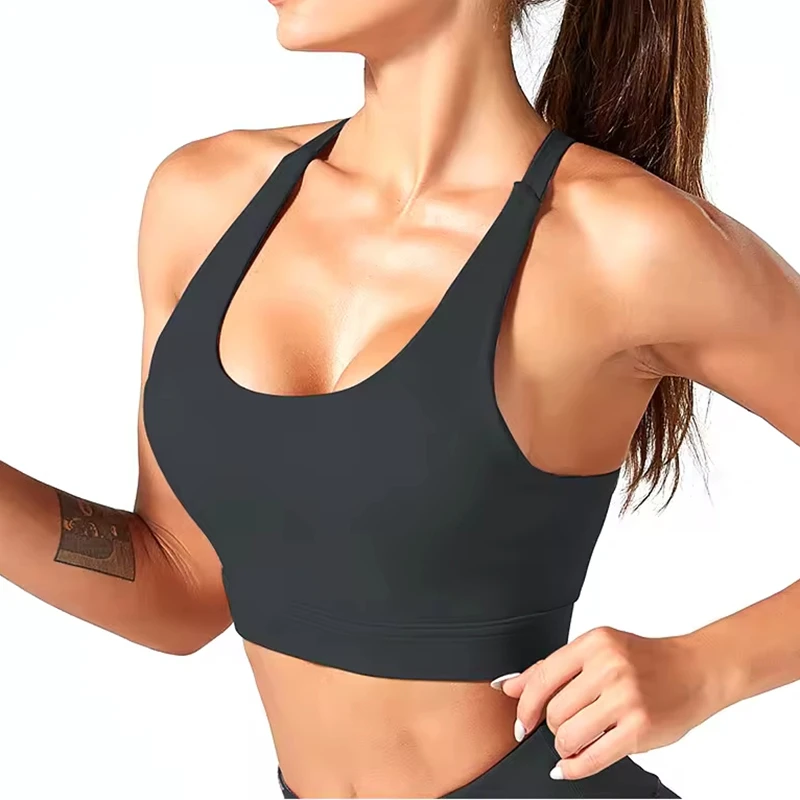 Women's Seamless Racerback Strapless Sports Bra Removable Pads Medium Support Yoga Breathable Spandex/Nylon Customized Colors
