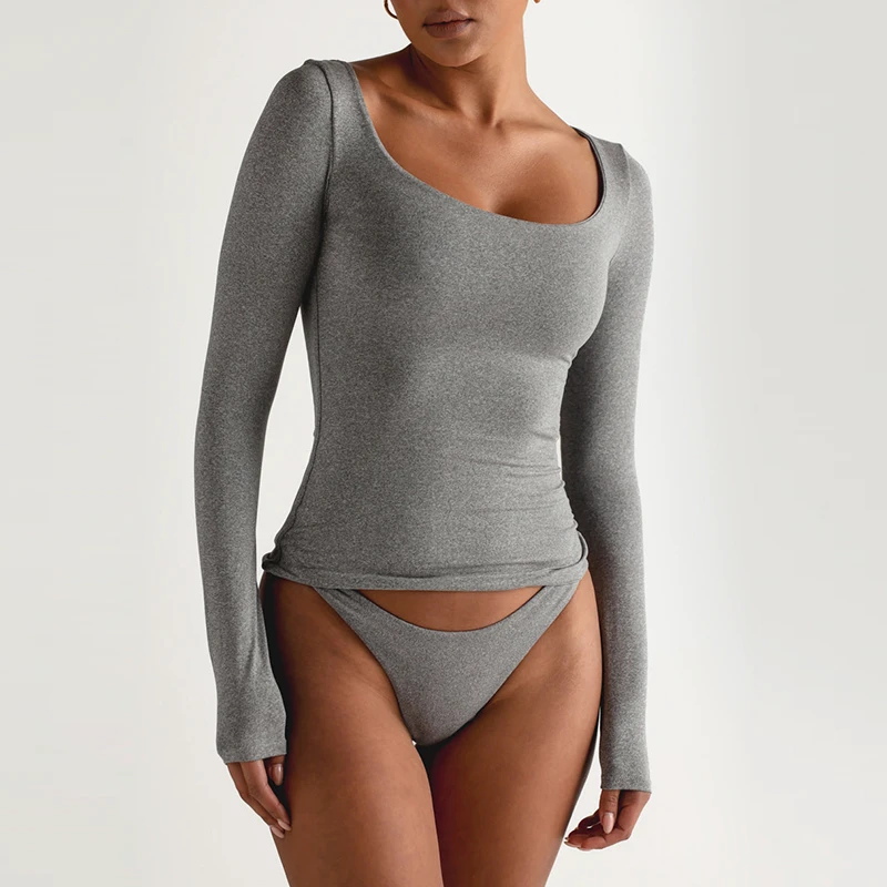 Custom U Neck Long Sleeves Women High Elastic Active Fitness Shirts Custom Slim Fit Crop Top Plus Sizes Crop Yoga Gym Shirts